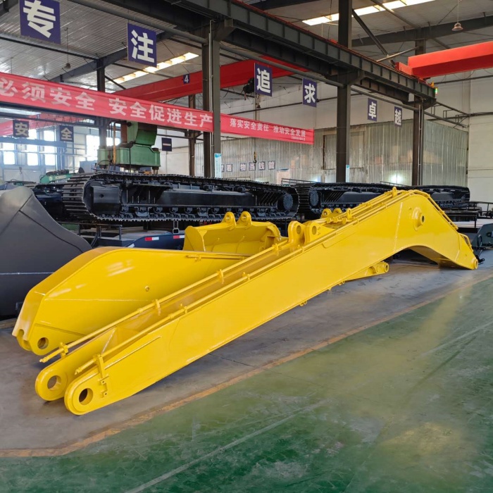 When should an excavator long boom be used?